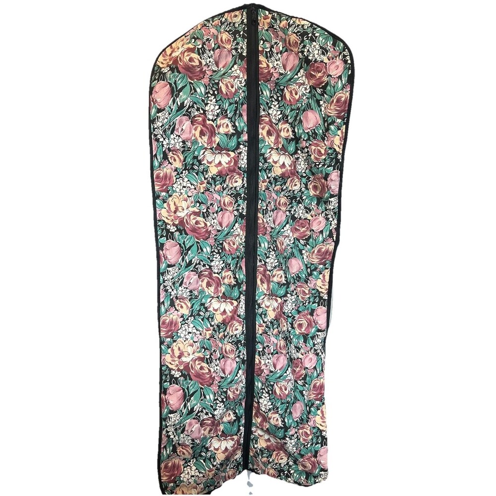 Vintage Floral Garment Bag Taiwan 48x19.5 Zippered Dress Clothes Travel Storage - Picture 2 of 15